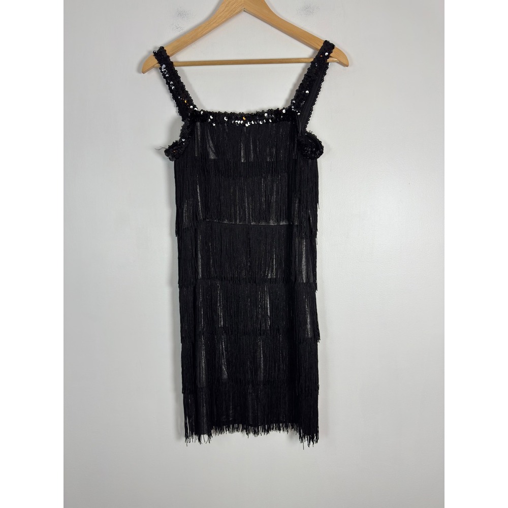 1920s Gatsby Amscan Womens Large Flapper Mini Dress Black Sequin Fringe Shimmer
